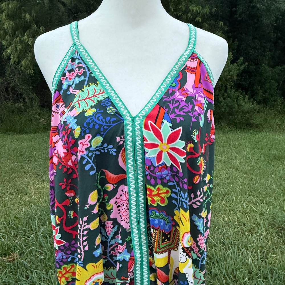 Elephant Floral Beachy Coastal Coverup Maxi Dress Womens Size Medium Multicolor